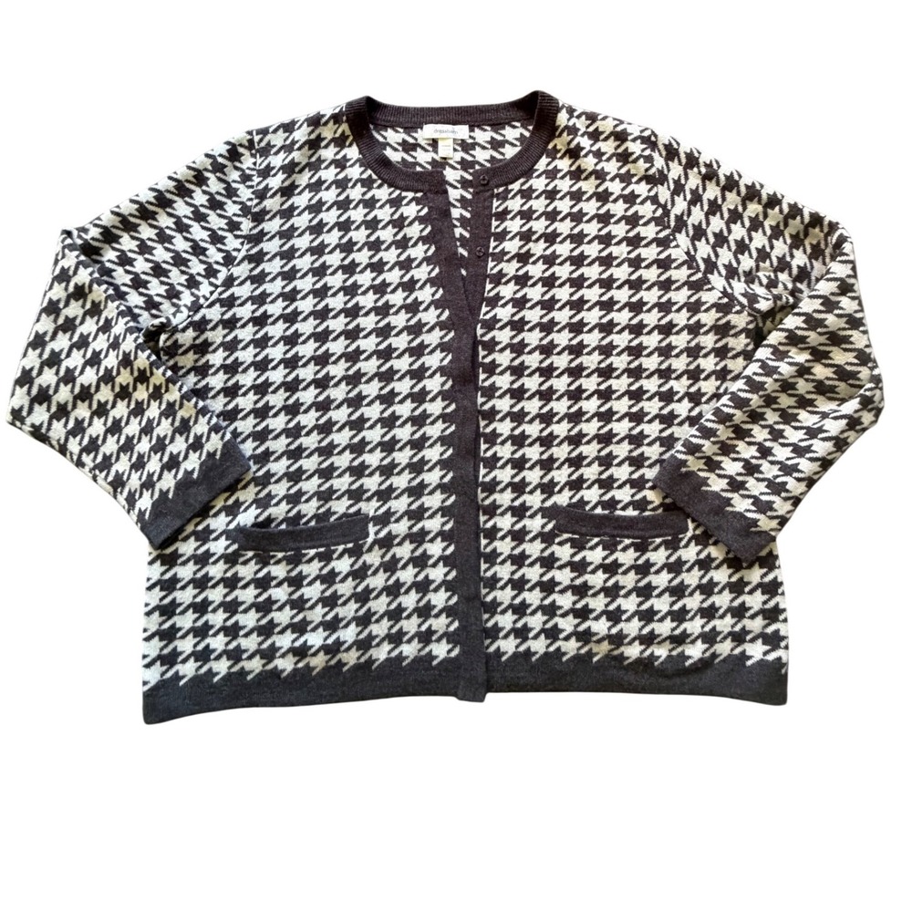 Dressbarn Houndstooth Cardigan Sweater Gray White Plus Size 22/24 Button Front